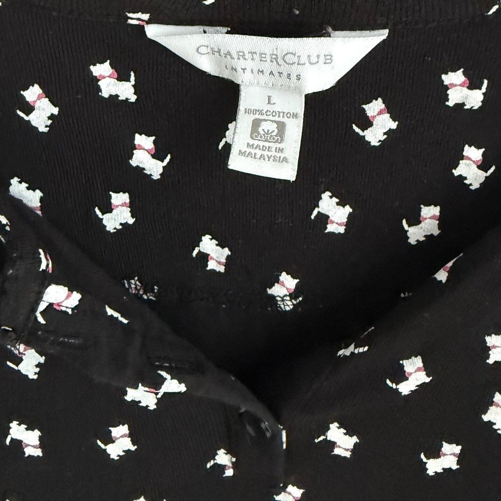 Charter Club 100% Cotton Scottie Dog Sleep Shirt Black White Henley Large - Picture 5 of 6